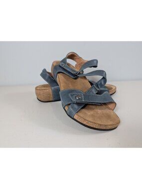 Taos trulie wedge sandals in navy blue leather women's size 7-7.5